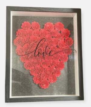 CREATIONS BY LOREN Red Paper Rose Heart Shadow Box Frame with Love Script